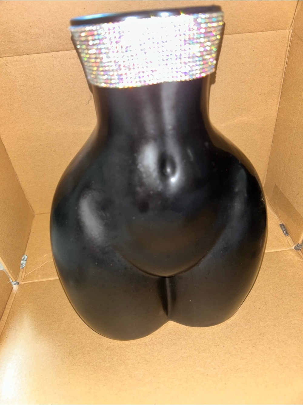 Decorative Black Torso Vase with Rhinestone Collar